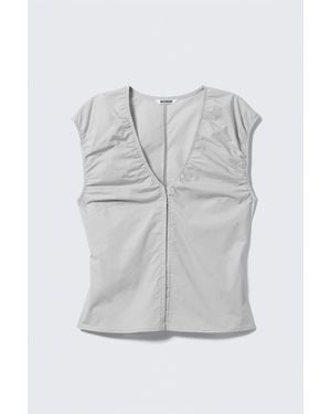 Weekday Sleeveless V-Neck Cotton Top - Grey