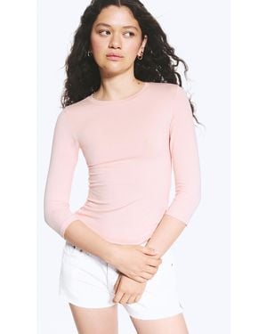 Monki Round Neck Three-Quarter Sleeve Top - Pink