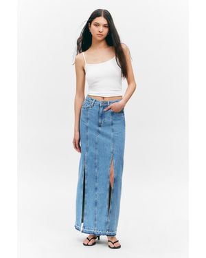 Monki Mid-Waist Split Denim Skirt - Blue