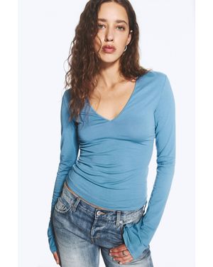 Weekday V-Neck Slim Long-Sleeved Top - Blue