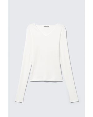 Weekday Slim V-Neck Long-Sleeved Top - White