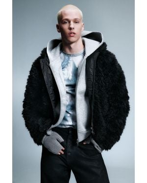 Weekday Shrunken Faux Fur Hooded Jacket - Black
