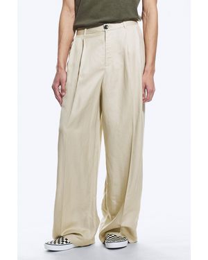 Weekday Nate Regular Waist Baggy Straight Linen Trousers - Natural