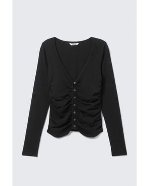 Monki Belle B Ruched V-Neck Cardigan - Black