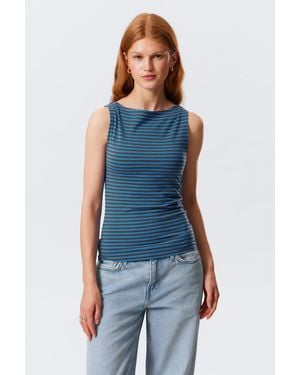 Weekday Annie Striped Sleeveless Boat-Neck Top - Blue
