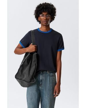 Weekday Short-Sleeved Contrast Trim Cotton T-Shirt - Blue