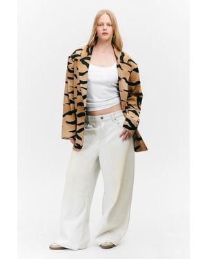 Monki Single-Breasted Oversized Tiger Printed Blazer - White