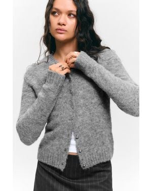 Monki Gebürstete Strickjacke Mit Knöpfen - Grau