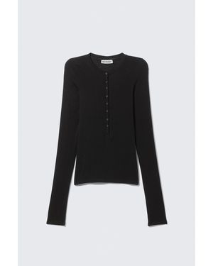 Weekday Slim Long-Sleeved Henley Top - Black