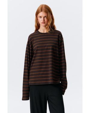 Weekday Long-Sleeved Boxy Cotton T-Shirt - Brown