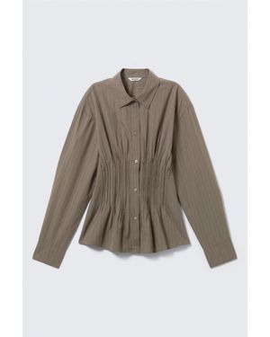Weekday Gathered Waist Cotton Poplin Shirt - Brown