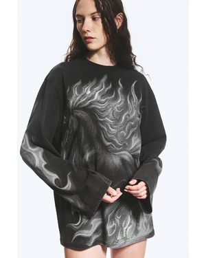Weekday Oversized Graphic Long-Sleeved T-Shirt - Grey