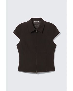 Weekday Fitted Short-Sleeved Zip Top - Black