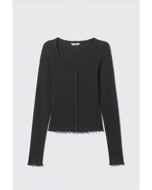 Monki Ribbed Long-Sleeved Pyjama Cardigan - Black