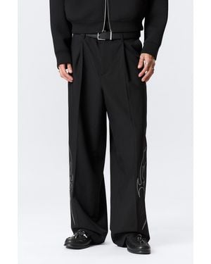 Weekday Uno Loose Embroidered Suit Trousers - Black
