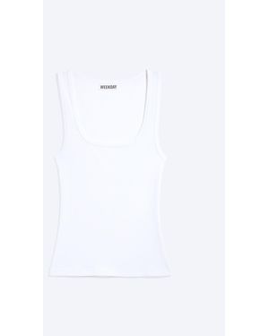 Weekday Slim Square Neck Ribbed Tank Top - White