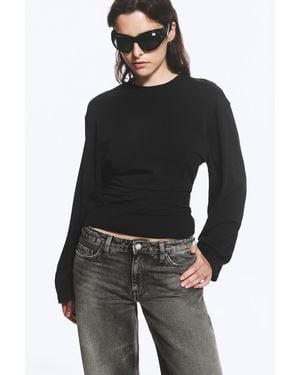 Weekday Ruched Long-Sleeved T-Shirt - Black