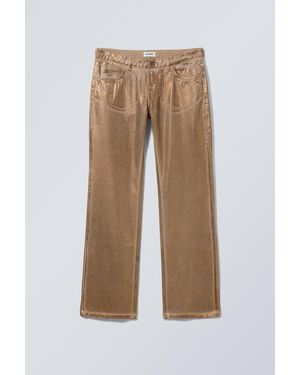Weekday Low Straight Metallic Trousers - Natural