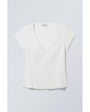 Weekday Structured Short Sleeve Cotton Top - White