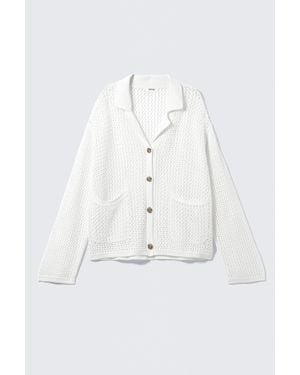 Weekday Open-Knit Button-Up Cardigan - White