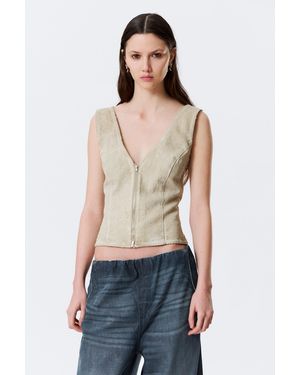 Weekday Sleeveless V-Neck Zip Top - Blue
