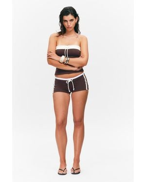 Monki Contrast Trim Mini Hot Trousers - Brown