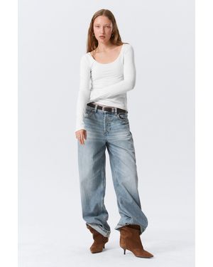 Monki Long-Sleeved Slim Fit Scoop Neck Top - White