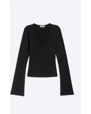 Weekday V-Neck Slim Long-Sleeved Top - Black