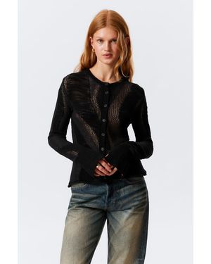 Weekday Slim Fit Textured Knit Cardigan - Black