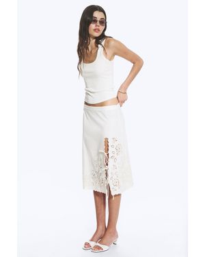 Monki Embroidered Knee Length Cotton Skirt - White
