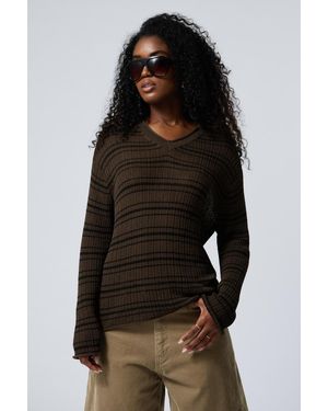 Weekday Relaxed Knitted V-Neck Jumper - Black
