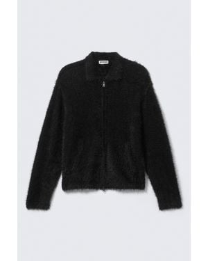 Weekday Flauschige Strickjacke Mit Reißverschluss - Schwarz