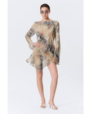 Monki Long-Sleeved Asymmetric Satin Mini Dress - Natural