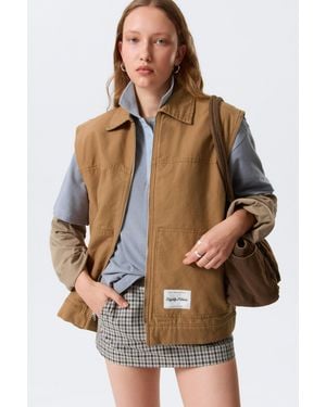 Monki Lightly Padded Canvas Zip Vest - Brown