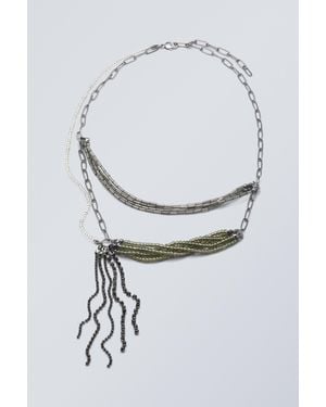 Weekday Layered Beaded Chain Necklace - Grey