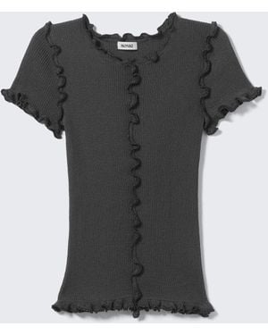 Monki Frill-Edge Ribbed Knitted Top - Black