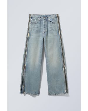 Weekday Loose Wide Leg Zip Jeans - Blue