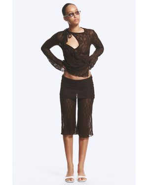 Monki Lace Capri Trousers - Black