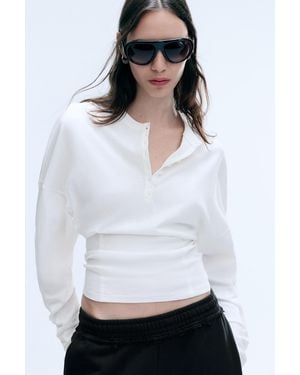 Weekday Fitted Henley With Draped Sleeves - White
