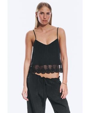 Monki Cropped Lace‑Trim Camisole - Black