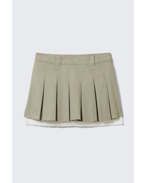 Monki Mid-Rise Pleated Mini Twill Skirt - Grey