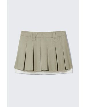 Monki Mittelhoher Plissierter Mini-Rock Aus Twill - Natur