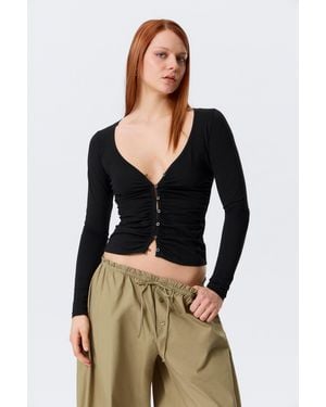Monki Belle B Ruched V-Neck Cardigan - Black