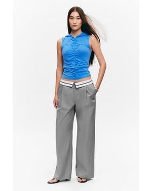 Monki Low Rise Folded Waist Twill Trousers - Grey
