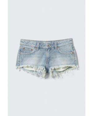 Weekday Venus Frayed Low Rise Denim Hotpants - Blue