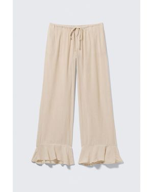 Monki Mid Rise Loose Flounce Trousers - Natural