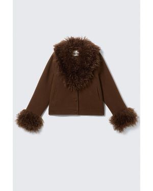 Monki Cropped Jacke Mit Kunstfellbesatz - Braun