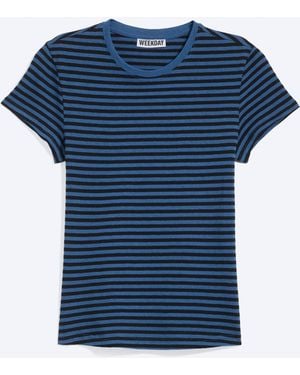 Weekday Slim Short-Sleeved Cotton T-Shirt - Blue