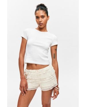 Monki Soft Short-Sleeved Pointelle Top - White