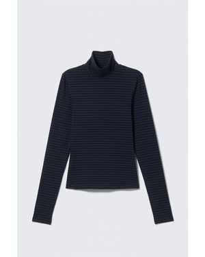 Weekday Fitted Striped Turtleneck Top - Blue